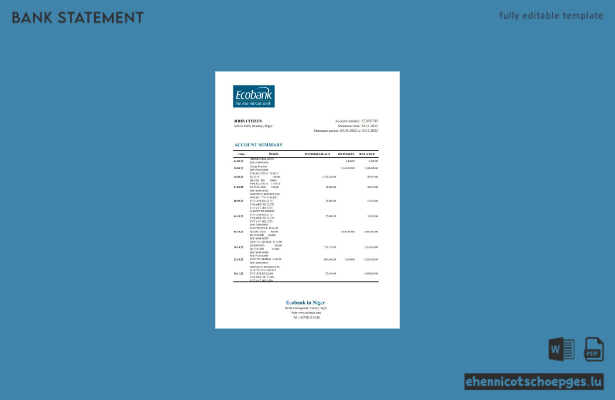 Beispiel eines Kontoauszugs der Niger Ecobank (Excel-Datei, Vorschau)